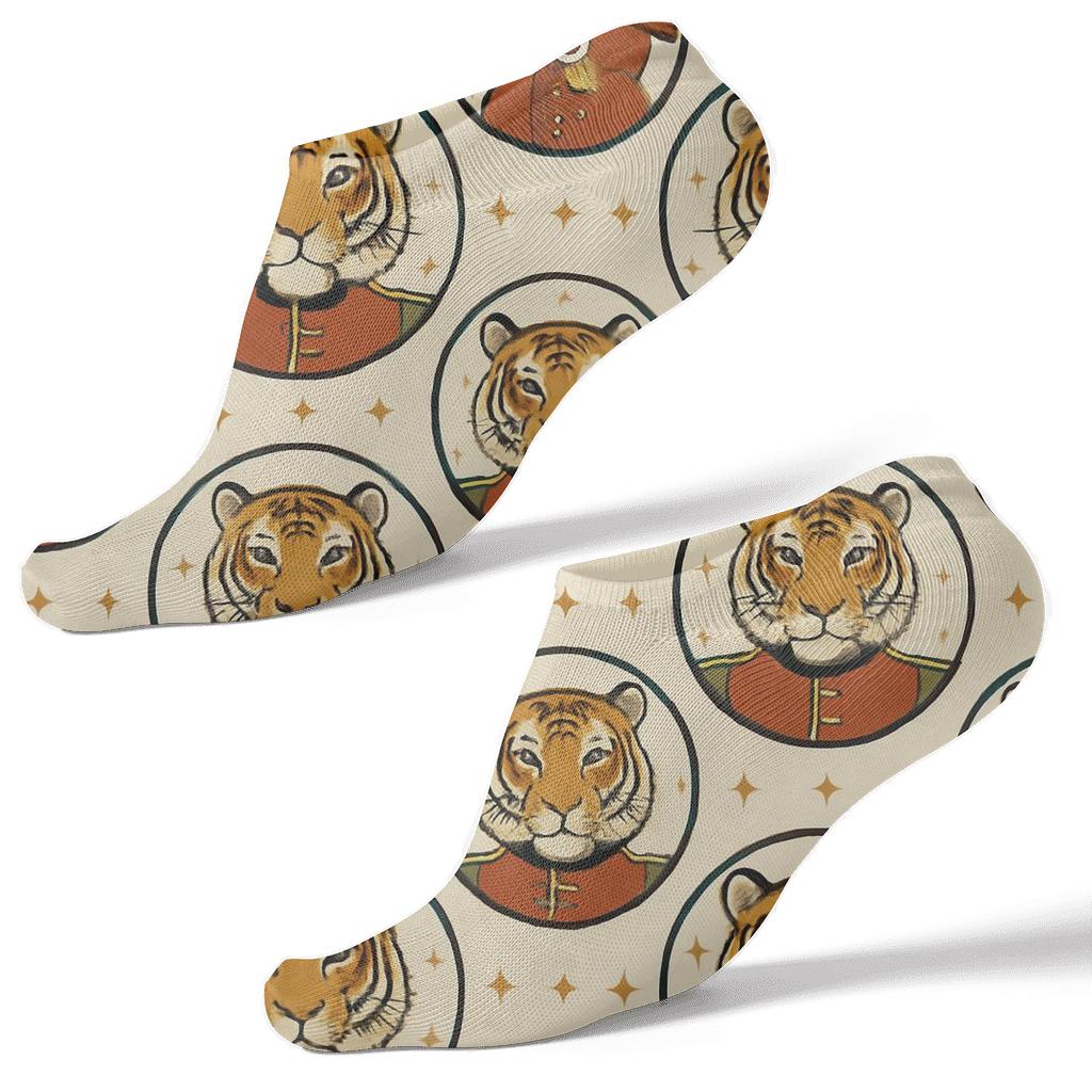 Nutcracker Tiger Portrait Medallion Repeat On Cream Background personalized ankle socks