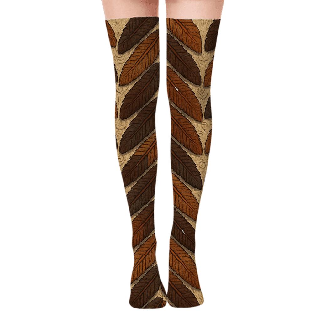 Knitted Illusion Eagle Feather Chevron trendy patterned over-the-knee socks