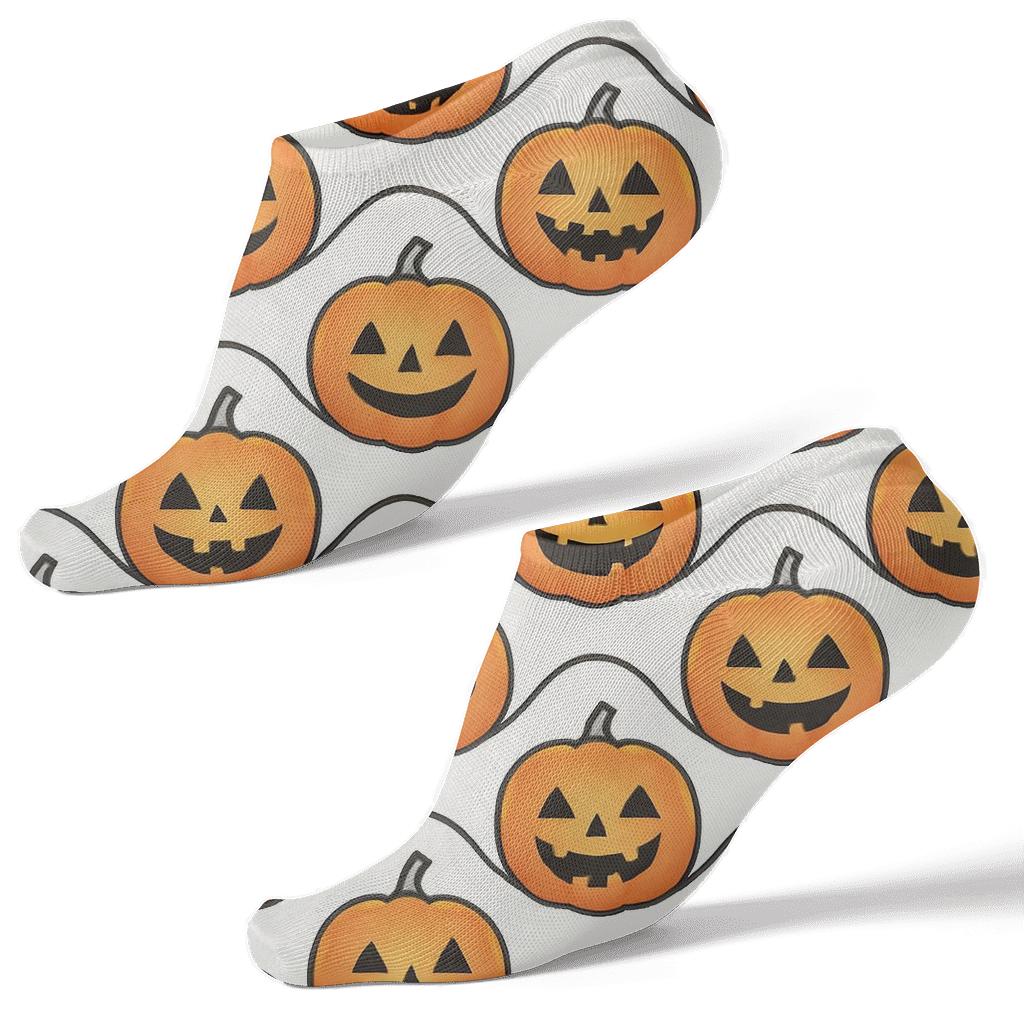 Jack O Lantern Smile Wave Rows On White Background trendy patterned ankle socks