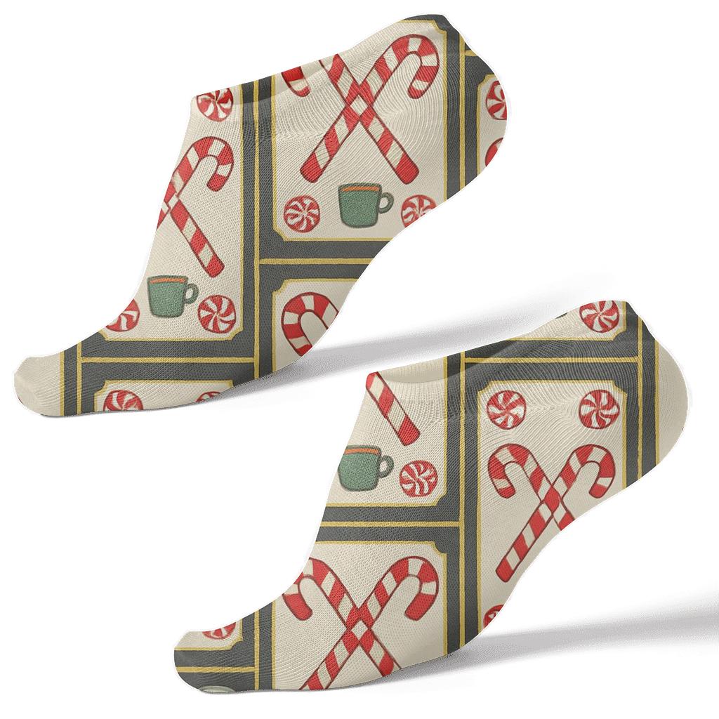 Nostalgic Poster Frames Candy Canes Border Repeat designer print ankle socks