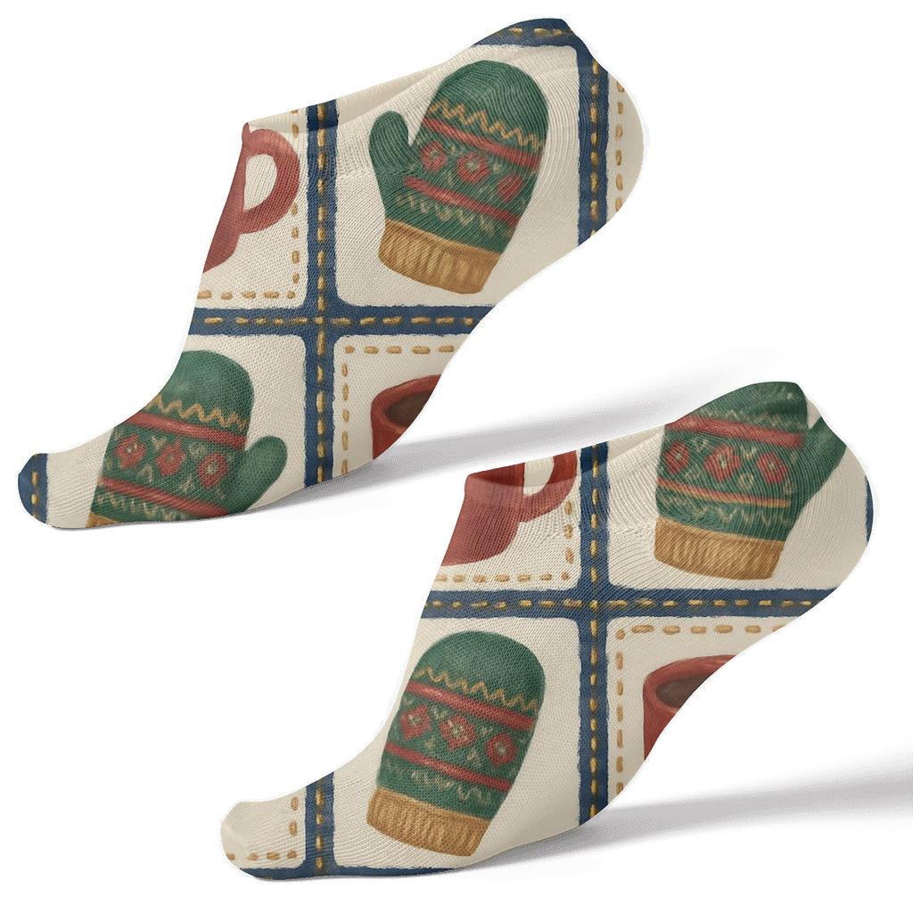 Nordic Holiday Mug And Mitten Patchwork Tiles trendy patterned ankle socks