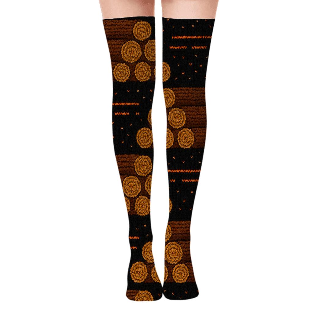 Charcoal Heart Knit Illusion Log Bands trendy patterned over-the-knee socks