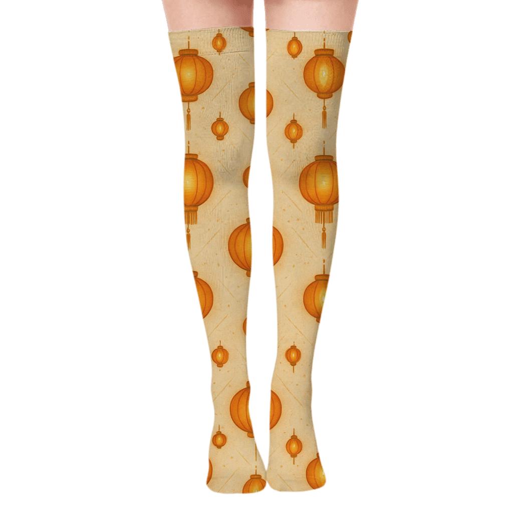 Tassel Chevron With Mini Lantern Rhythm designer print over-the-knee socks