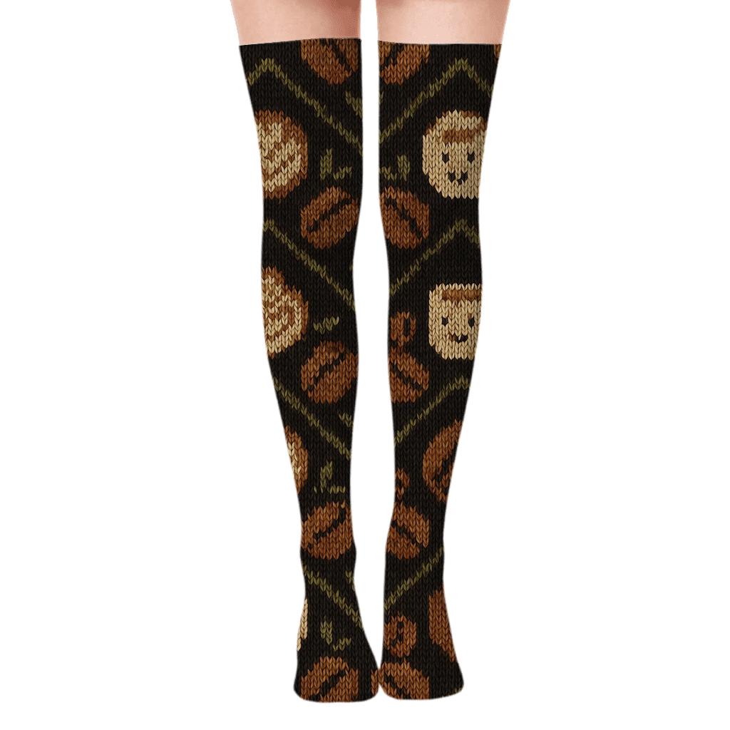 Knitted Barista Coffee Bean Chevron unique graphic over-the-knee socks
