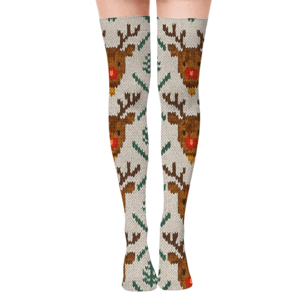 Nordic Knit Rudolph Antler Lattice unique graphic over-the-knee socks