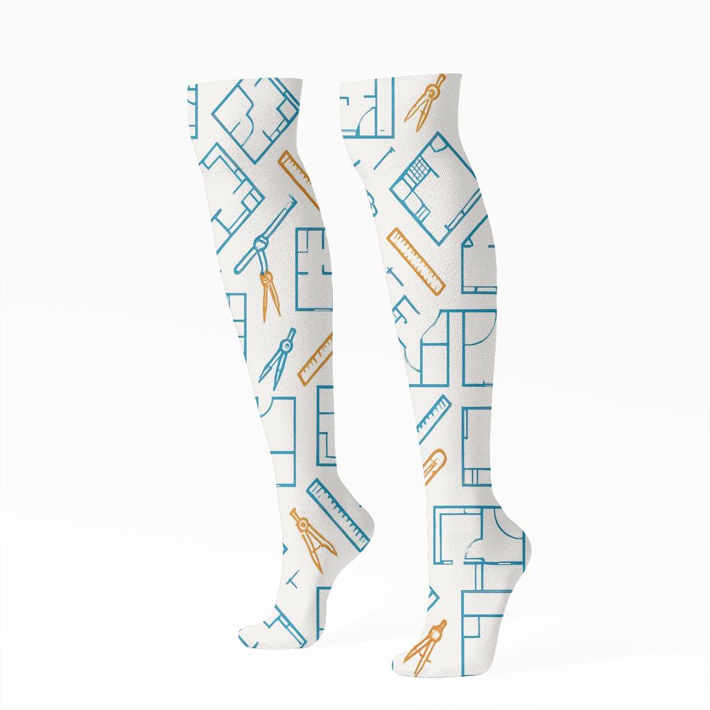 Blueprint Tiles With Architect Tools personalized knee-high socks