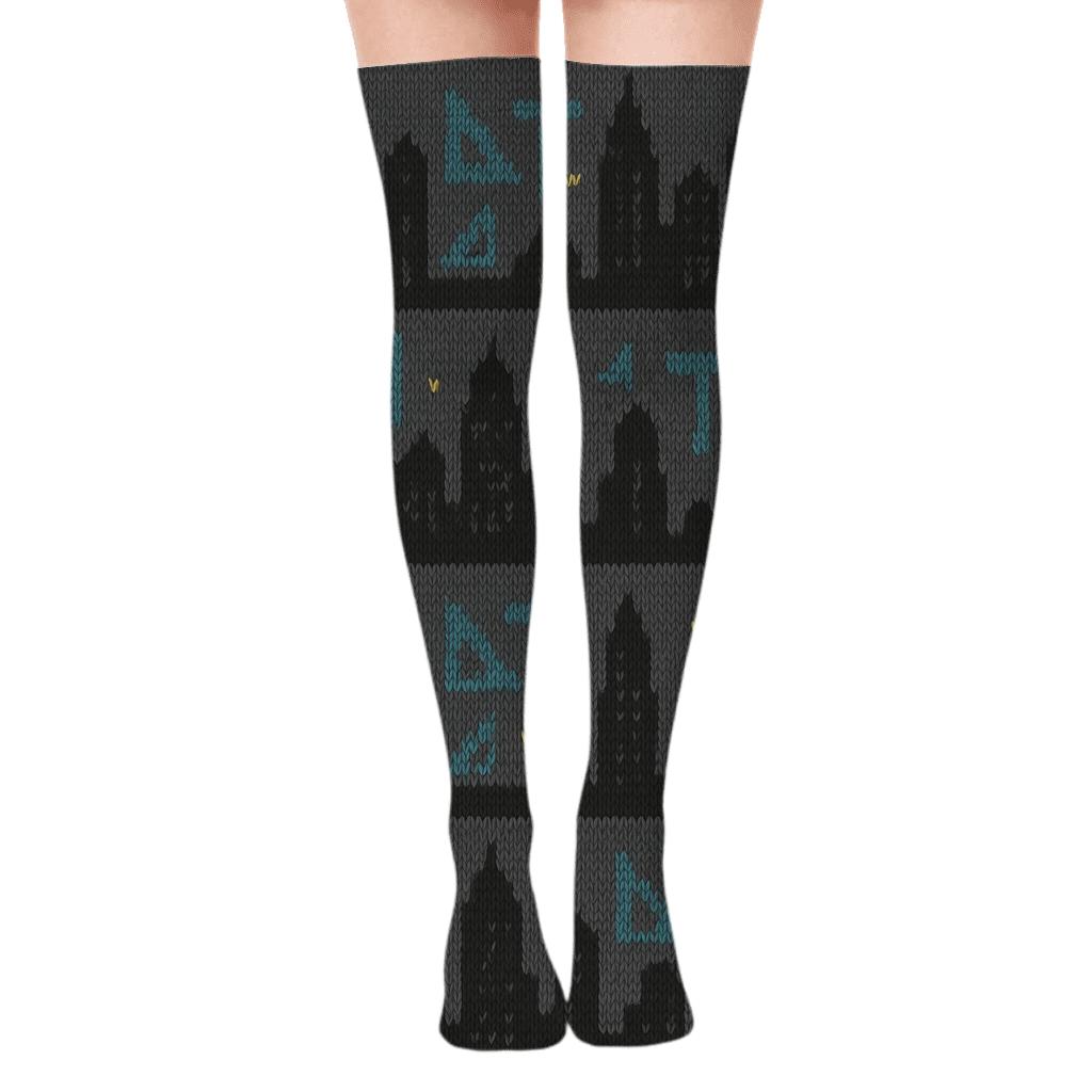 Knitted Skyline Rhythm Architect Pattern premium cozy over-the-knee socks