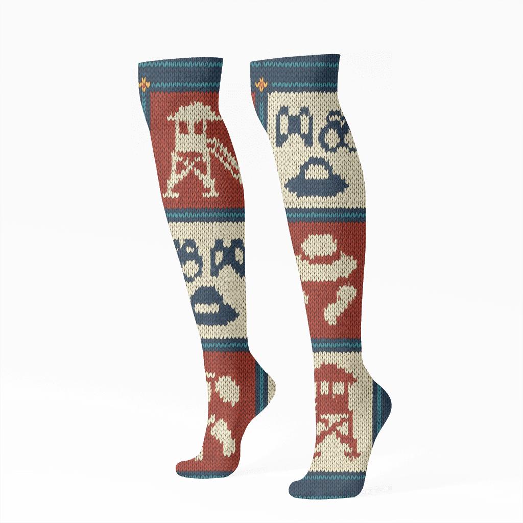 Knitted Pattern Illusion Lifeguard Tower Tile stylish athletic knee-high socks