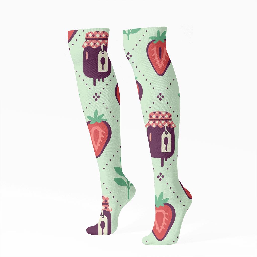 Berry Purple Jam Jar Diamond Repeat On Mint Background personalized knee-high socks