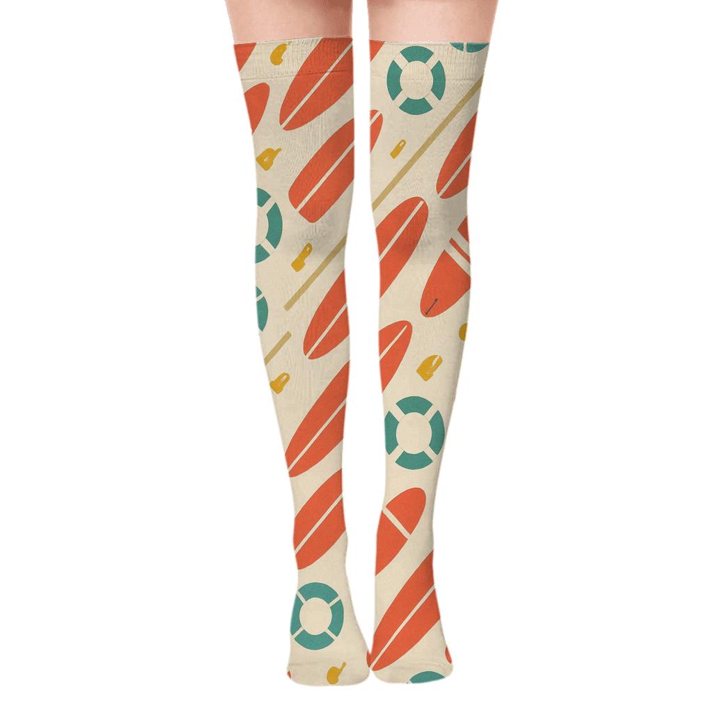 Surfboard Chevron With Lifeguard Accent Bands stylish fashion over-the-knee socks
