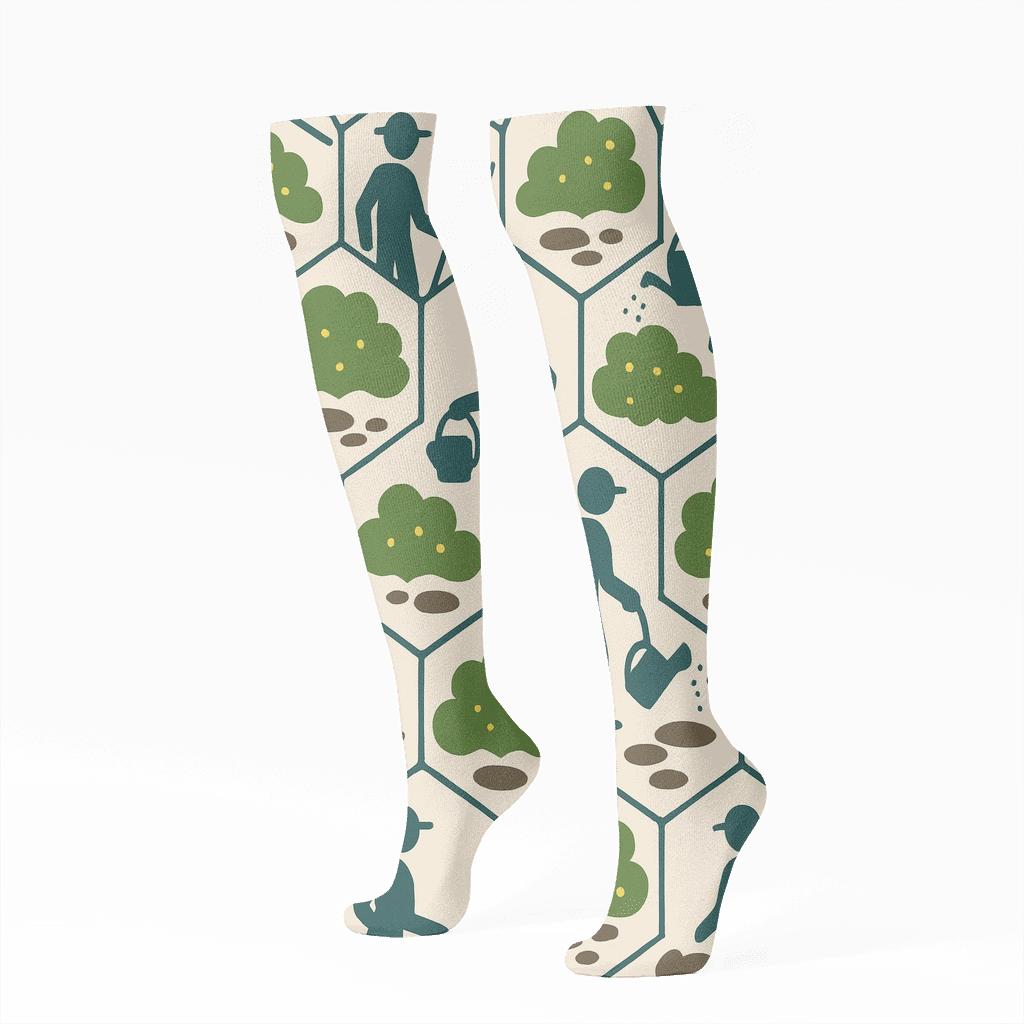 Garden Path Tiles With Landscaper Silhouette custom knee-high socks