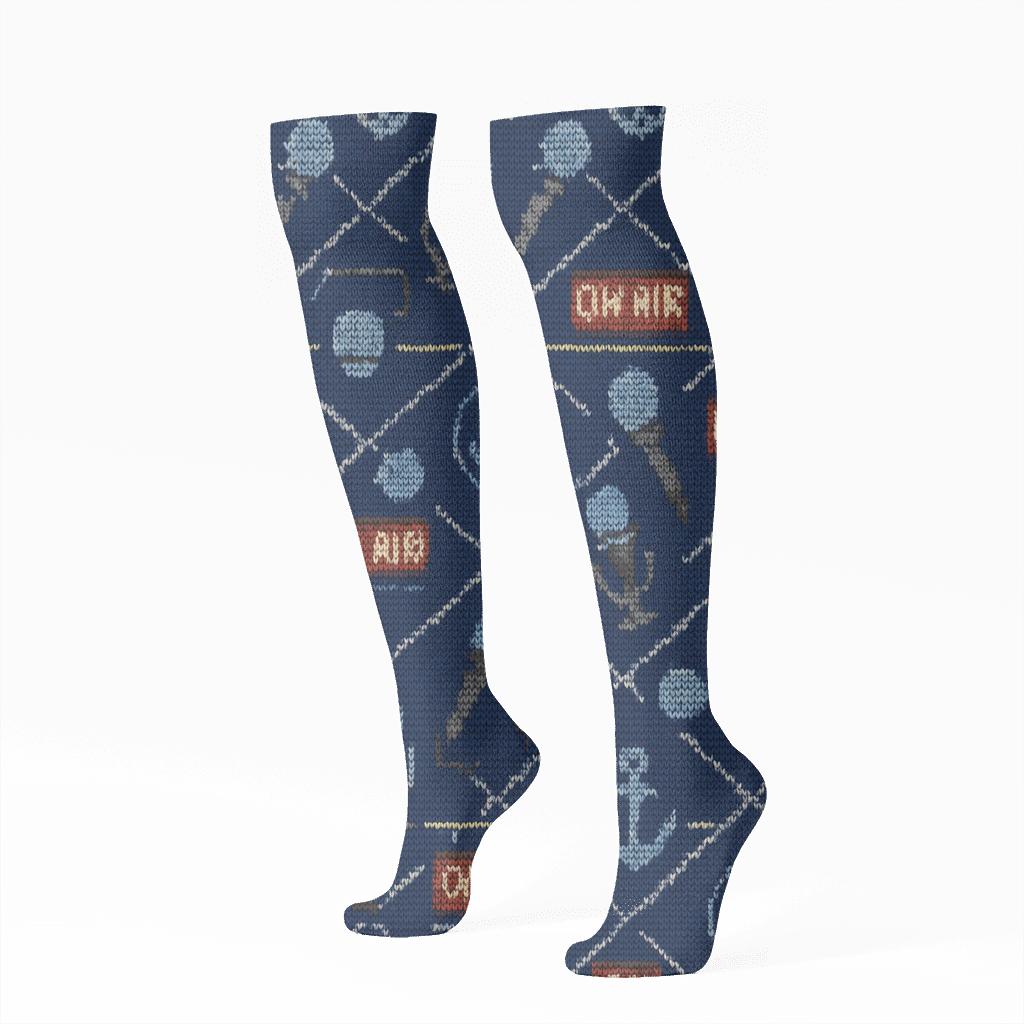 Knit Illusion News Anchor Ticker Lattice unique graphic knee-high socks
