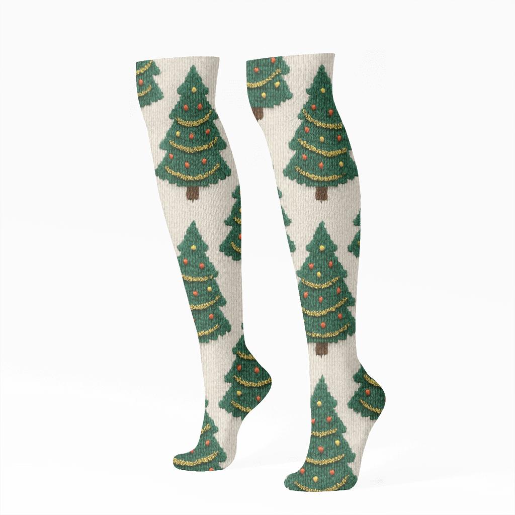 Nordic Knit Illusion Christmas Tree Chevron unique graphic knee-high socks