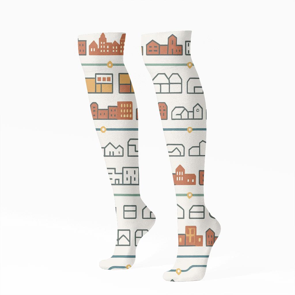 Architectural Collage With Urban Planner Path Bands personalized knee-high socks