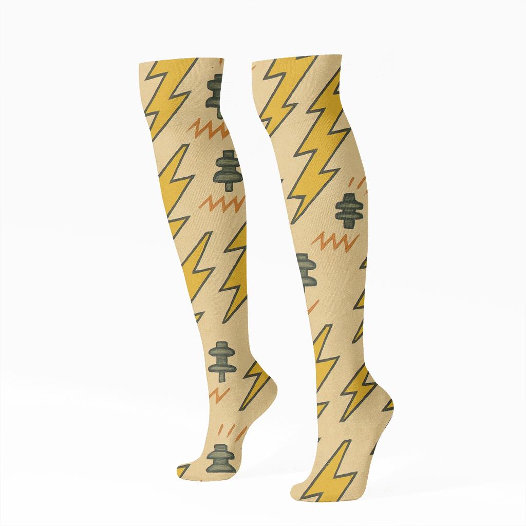 Vintage High Voltage Bolt Bands On Aged Paper soft everyday knee-high socks