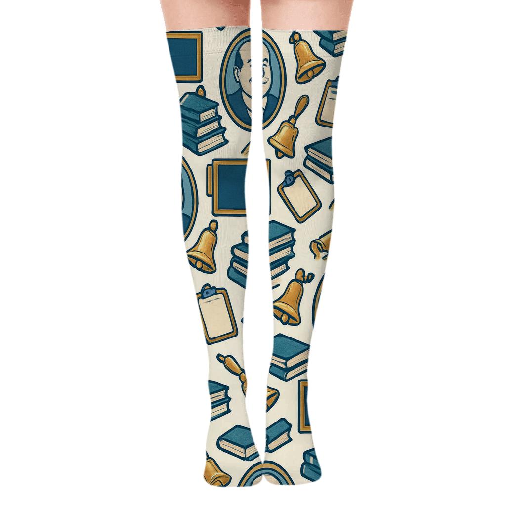 School Principal Portrait Medallion Tessellation premium cozy over-the-knee socks