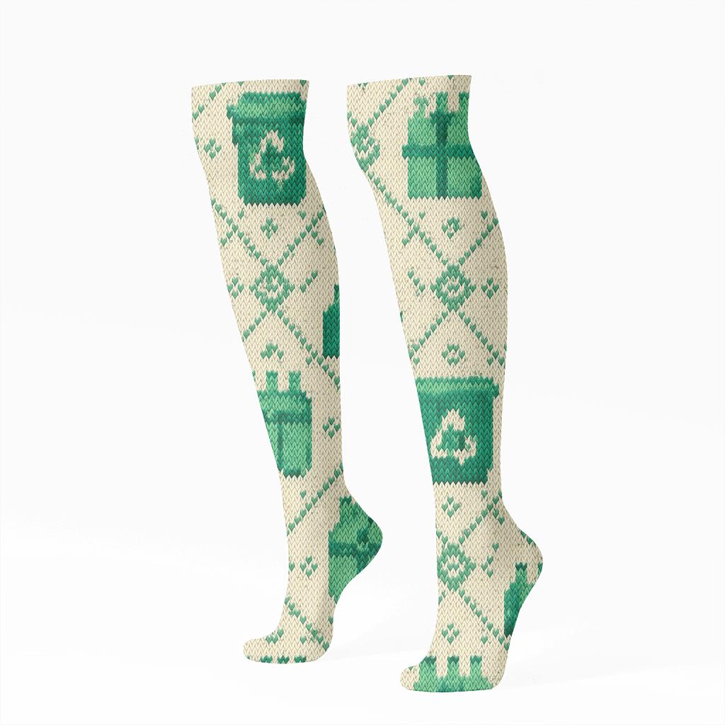 Recycling Plant Worker Knit Illusion Bin Lattice soft everyday knee-high socks