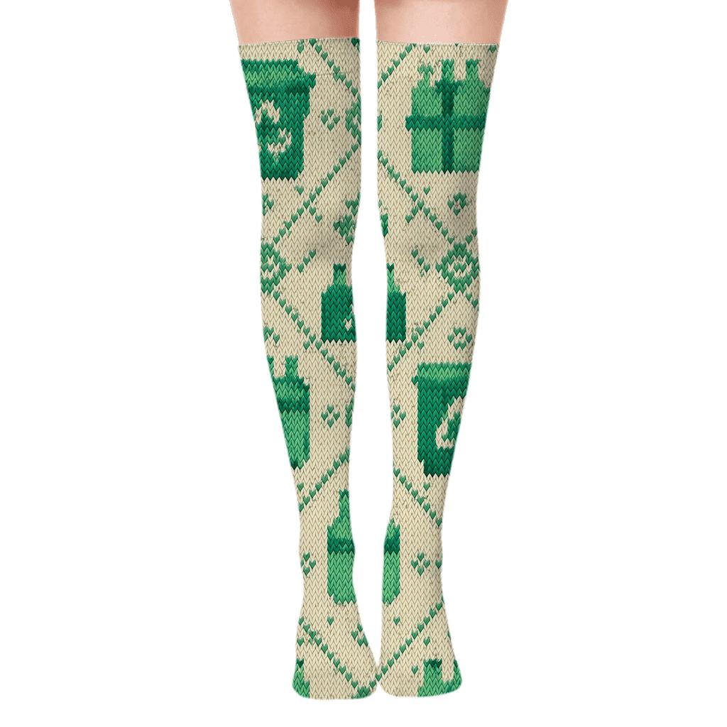 Recycling Plant Worker Knit Illusion Bin Lattice custom over-the-knee socks