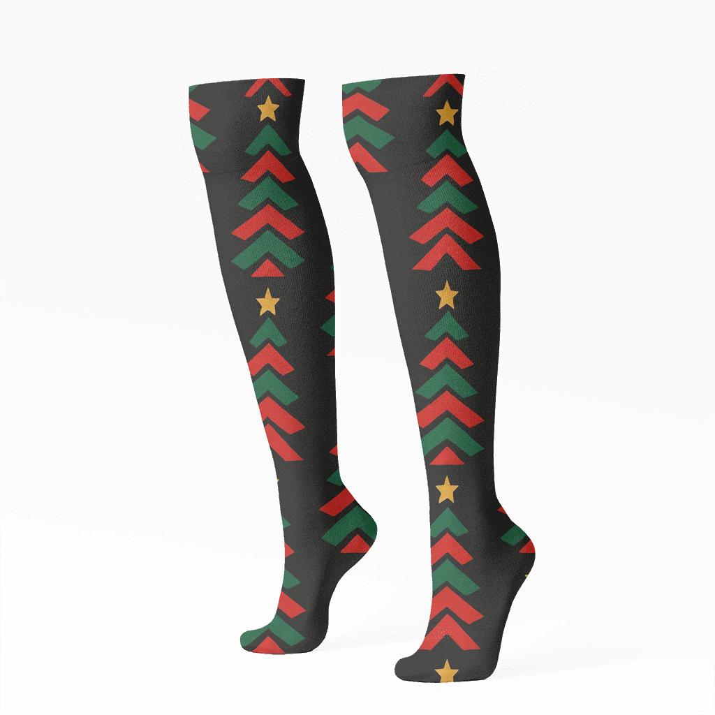Christmas Tree Chevron On Black Background soft everyday knee-high socks