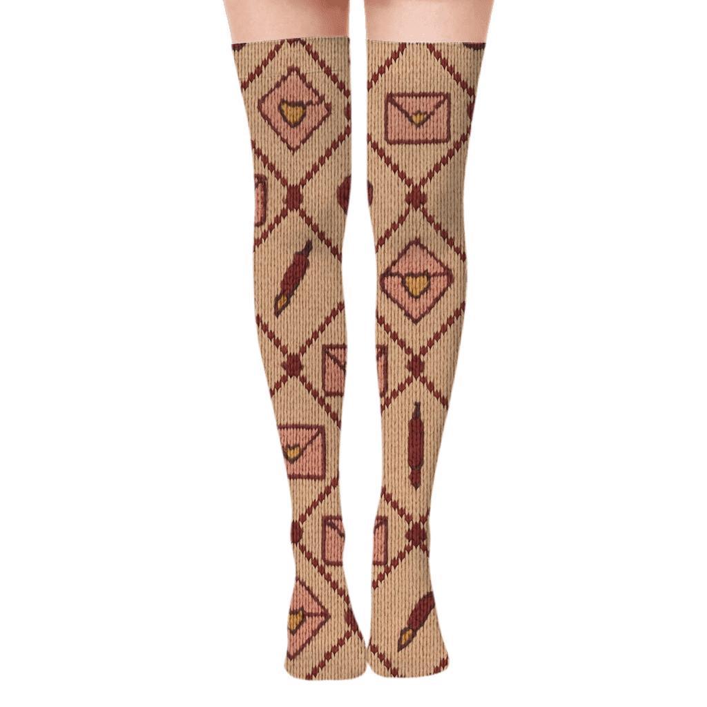 Knitted Illusion Valentine S Love Letter Envelope Lattice premium cozy over-the-knee socks