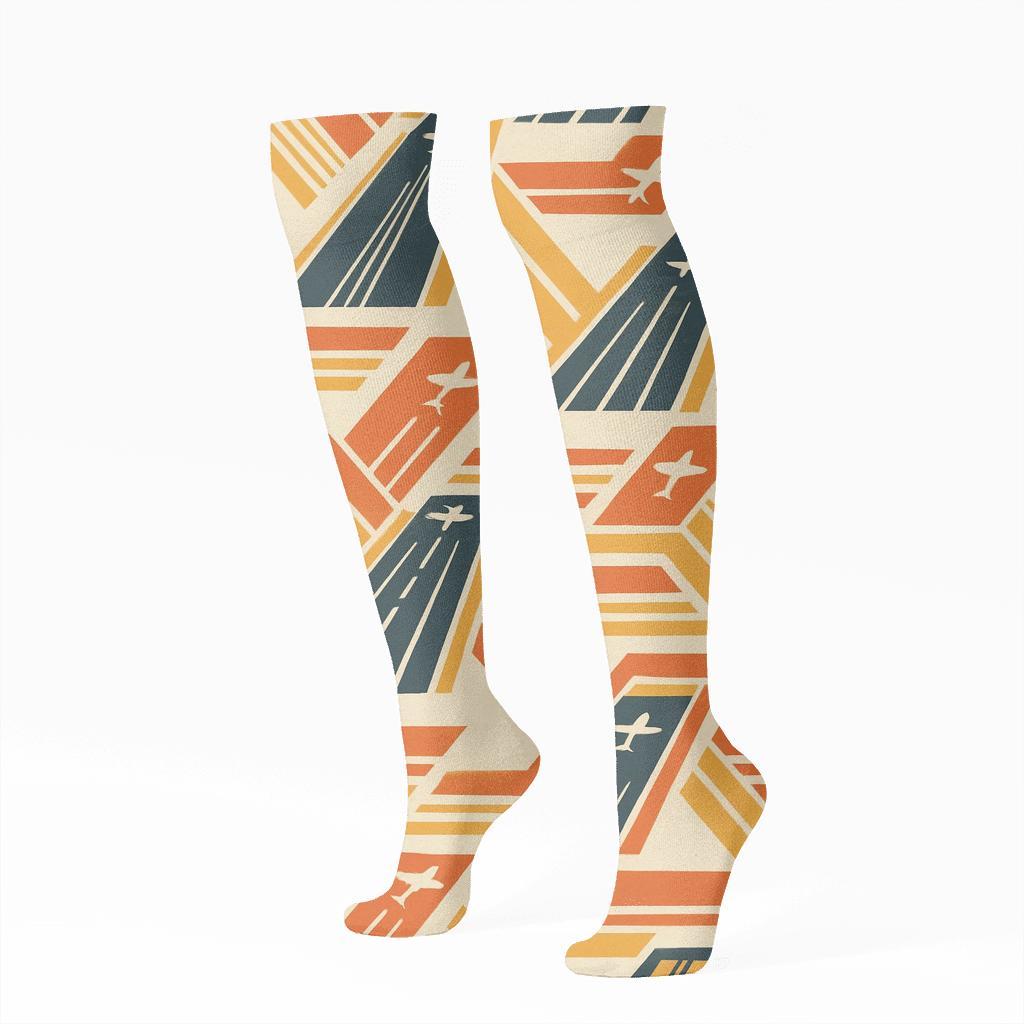 Vintage Poster Airplane Runway Lattice custom knee-high socks