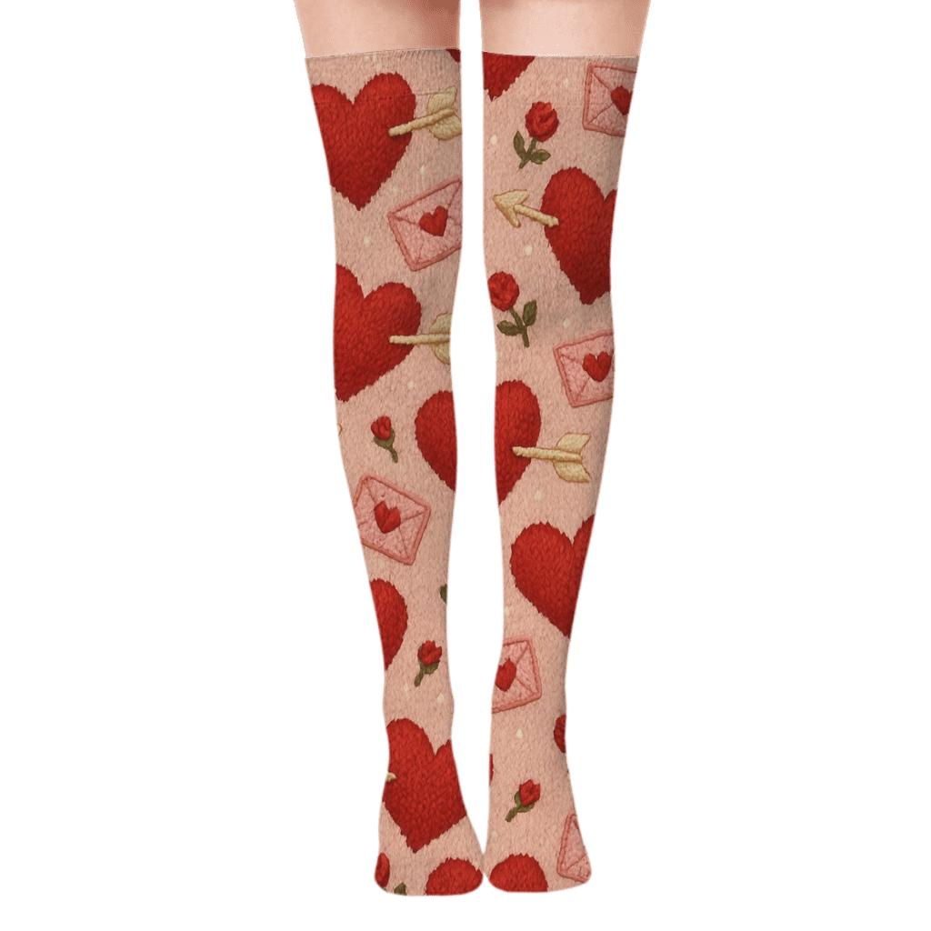 Knitted Love Tapestry With Valentines Heart With Arrow personalized over-the-knee socks