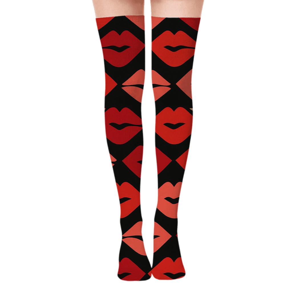 Crimson-Grade Valentines Lips Chevron custom over-the-knee socks