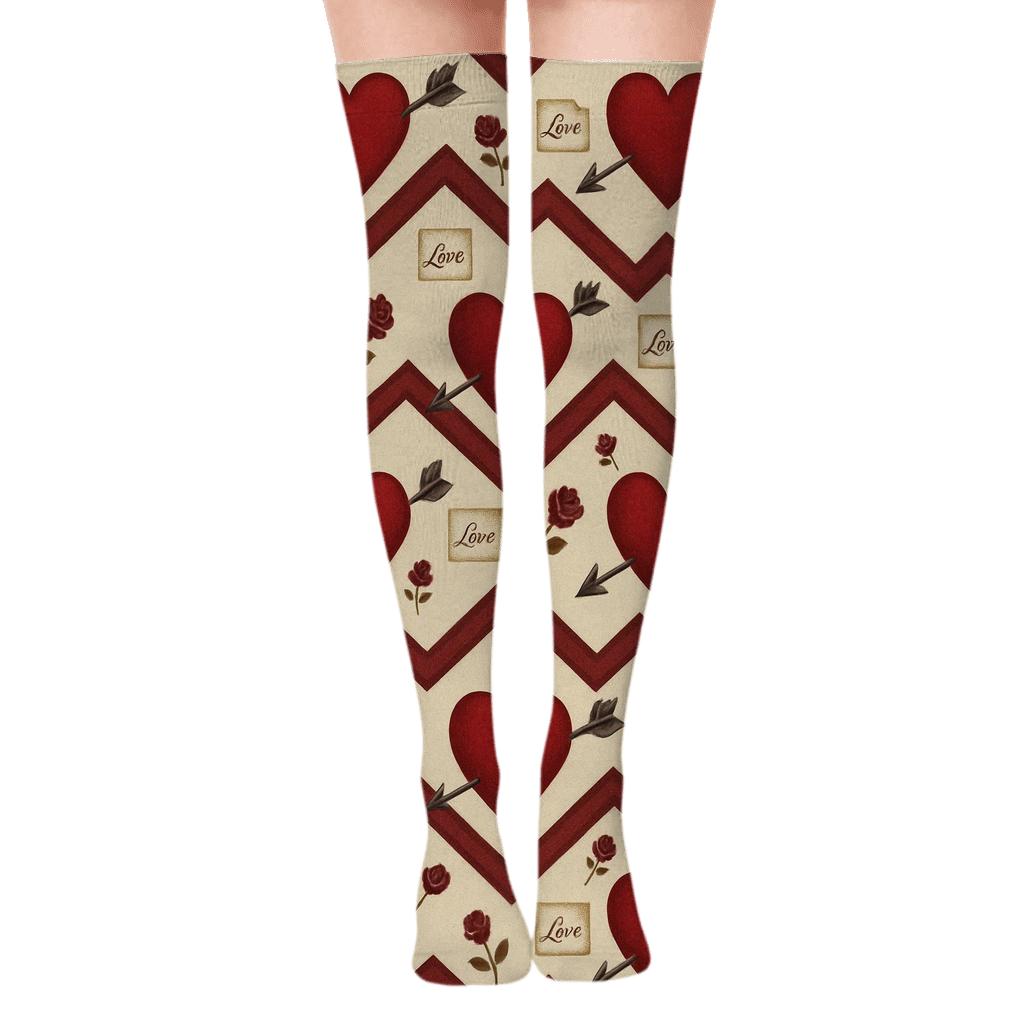 Valentines Heart With Arrow Chevron Poster Pattern soft everyday over-the-knee socks