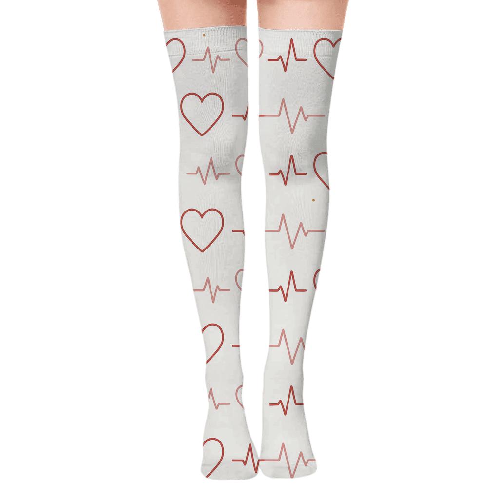 Outline Hearts In Classic Heart Confetti Bands comfortable cotton over-the-knee socks