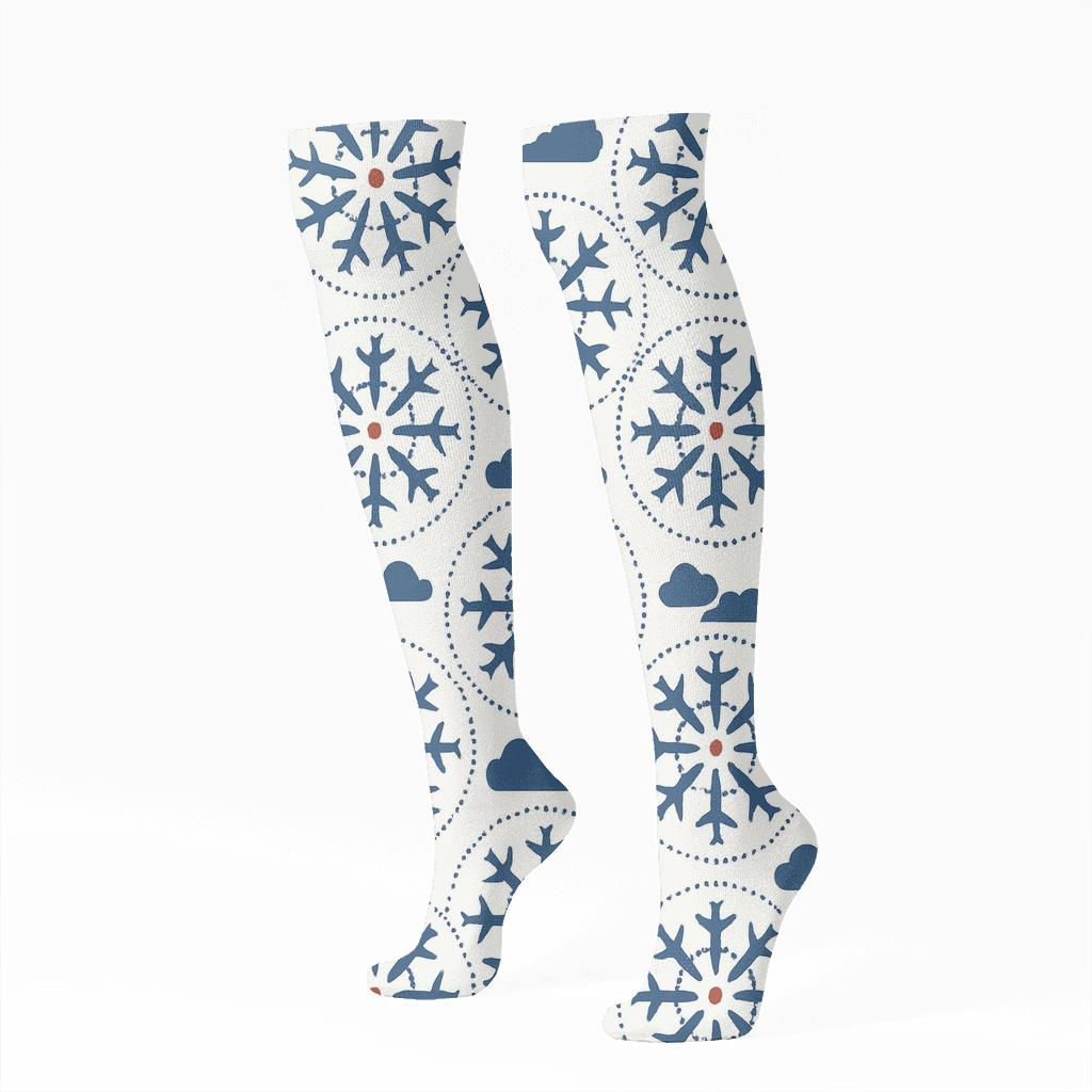 Airplane Silhouette Medallion Repeat In Radial Tiles soft everyday knee-high socks
