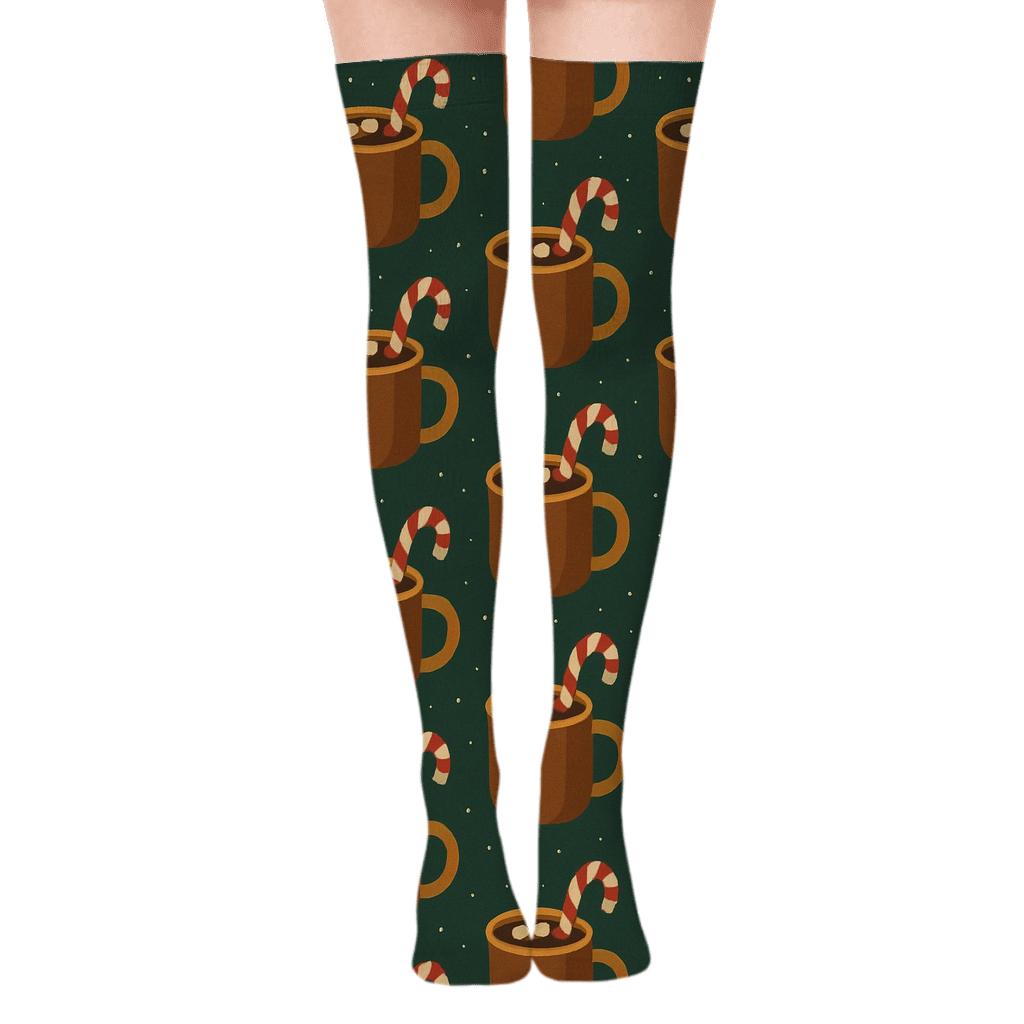 Candy Canes Cocoa Mug Icons In Offset Rhythm comfortable cotton over-the-knee socks