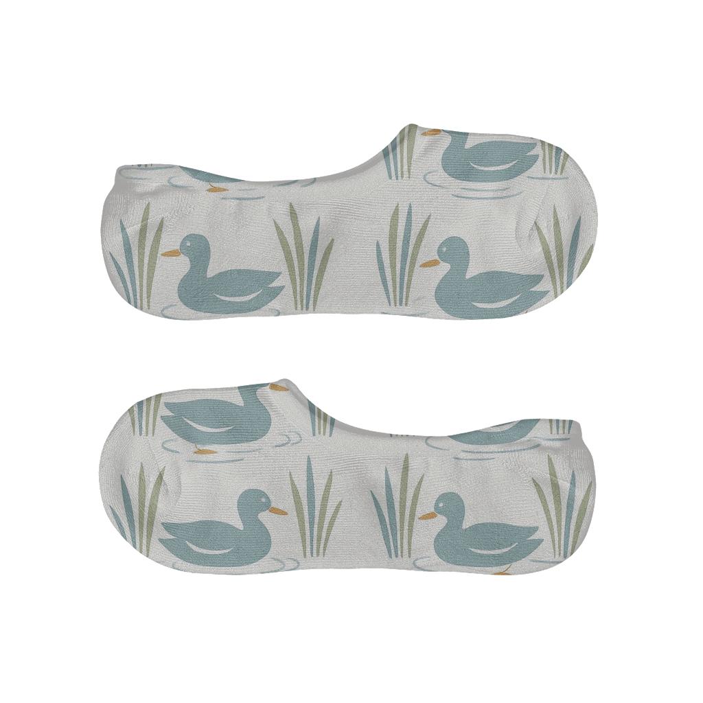 Pond Reeds With Duck Silhouette Mirror Tiles low cut no-show socks