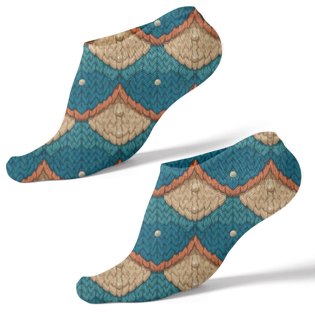 Knitted Fish Scale Chevron In Teal trendy patterned ankle socks