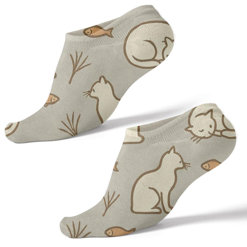 Vintage Naturalist Poster Look With Cat Silhouette Lattice premium sports ankle socks