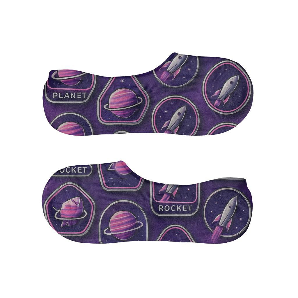 Retro Mission Patch Planet Tessellation On Cosmic Purple Gradient trendy no-show sock styles