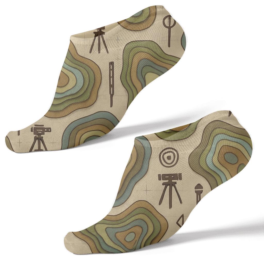 Topographic Tilework With Surveyor Tools unique graphic ankle socks