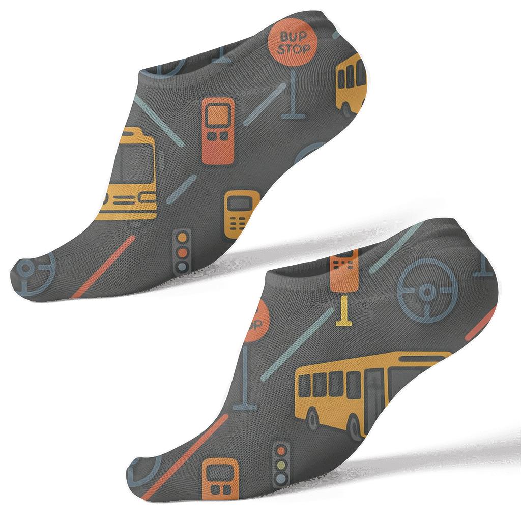 Route Map Parade With Bus Driver Icons designer print ankle socks