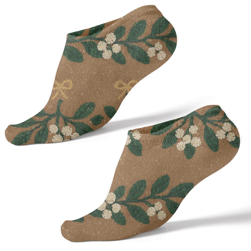 Knitted Garland Bands With Mistletoe Highlights unique graphic ankle socks