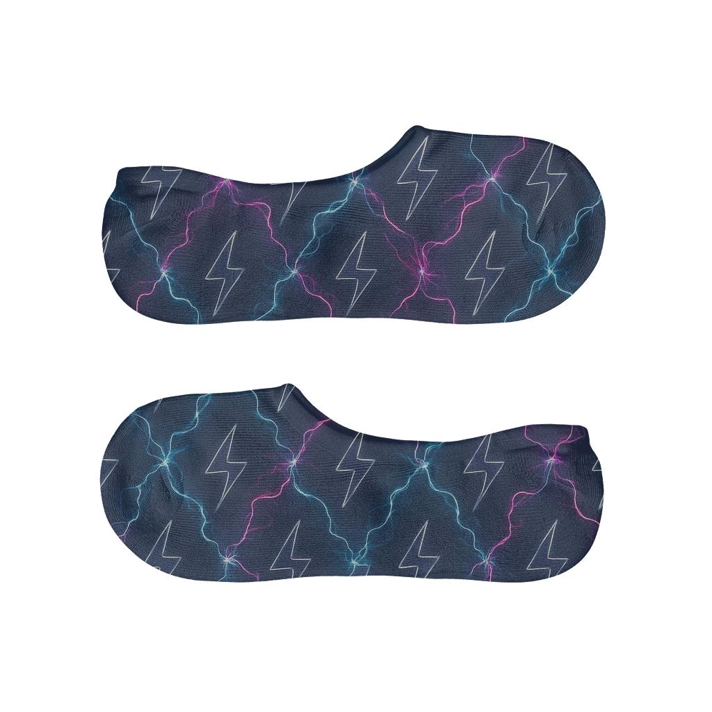 Neon Arc Tessellation On Indigo Night soft cotton no-show socks
