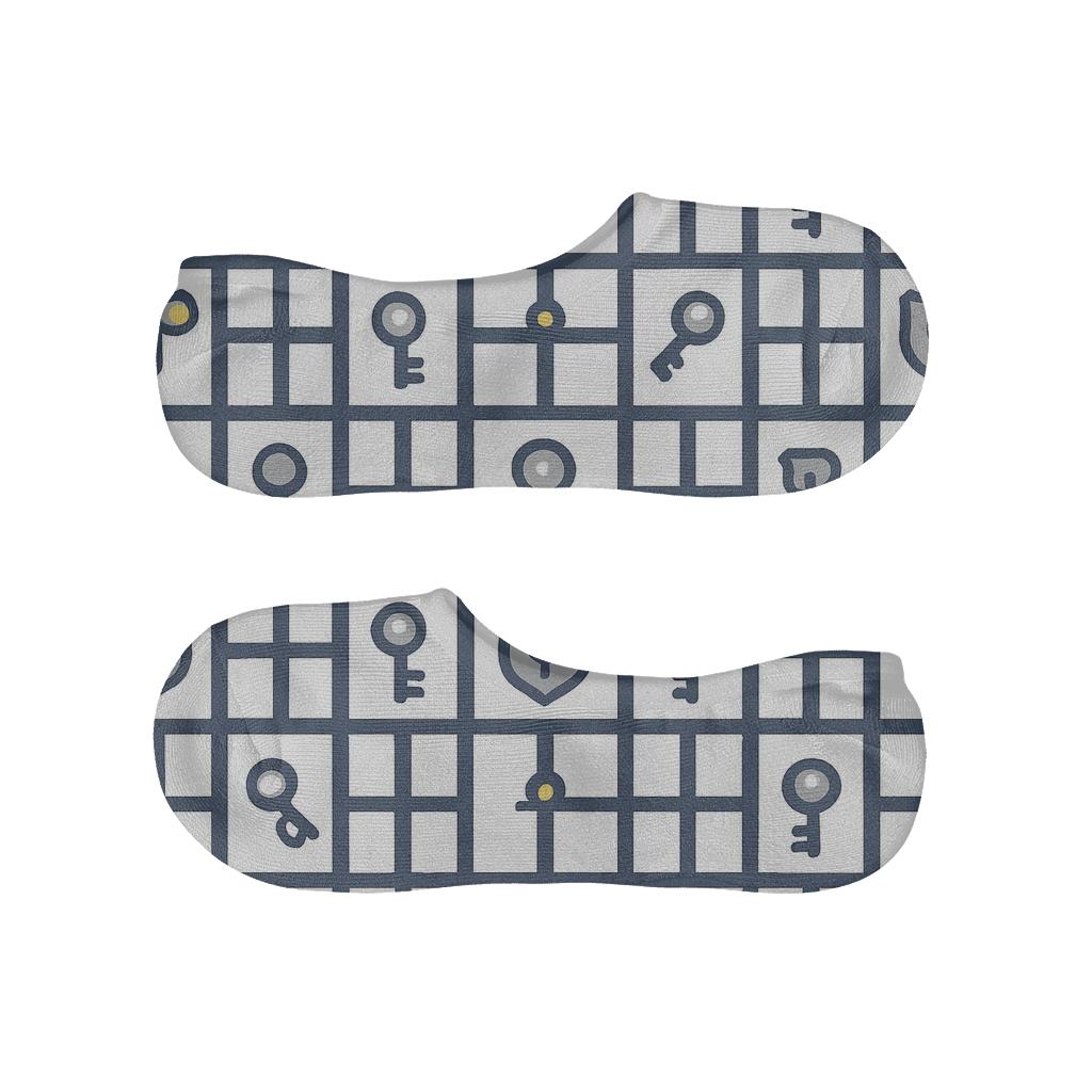 Navy Bar Lattice Prison Officer Pattern designer printed no-show socks