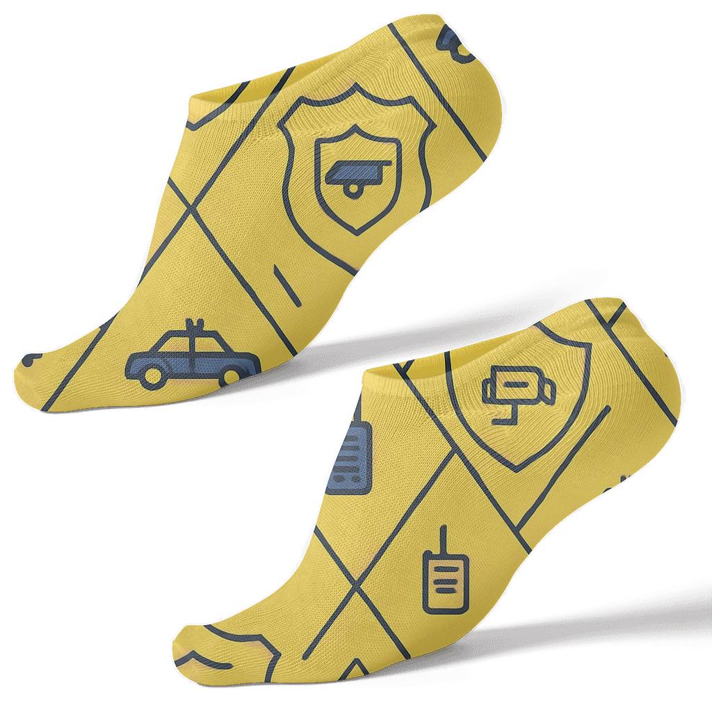Security Guard Badge Lattice On Safety Yellow designer print ankle socks