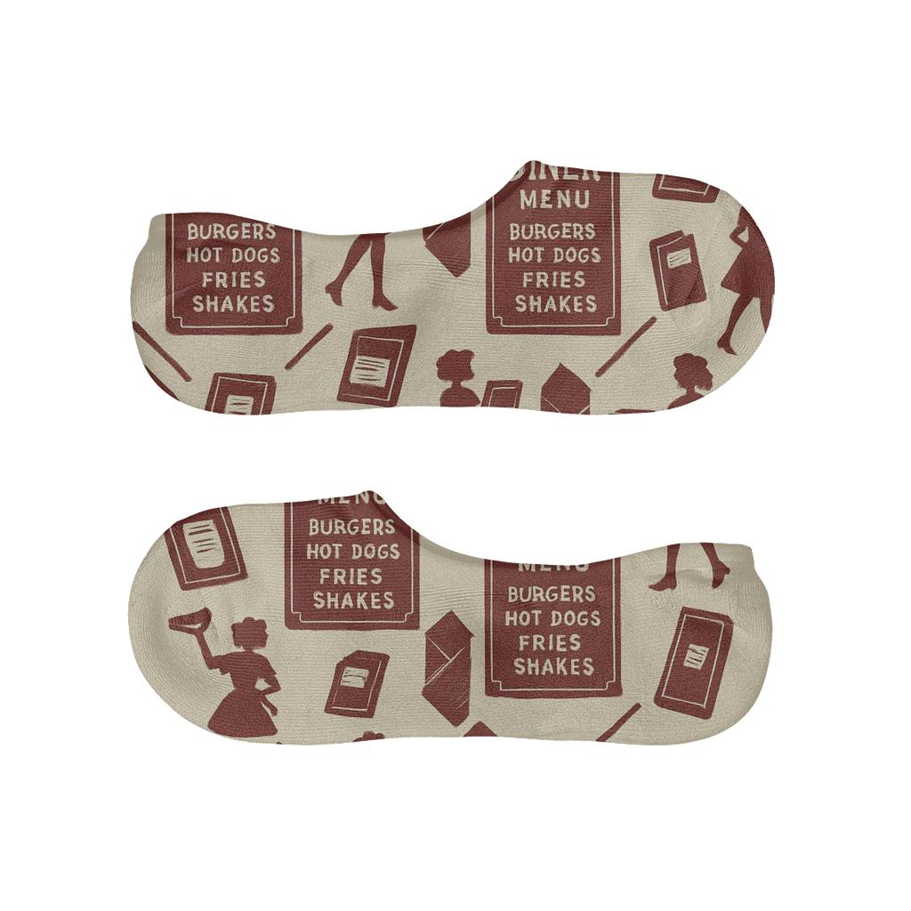 Burgundy Menu Board Lattice With Waitress Silhouettes comfortable low-cut socks