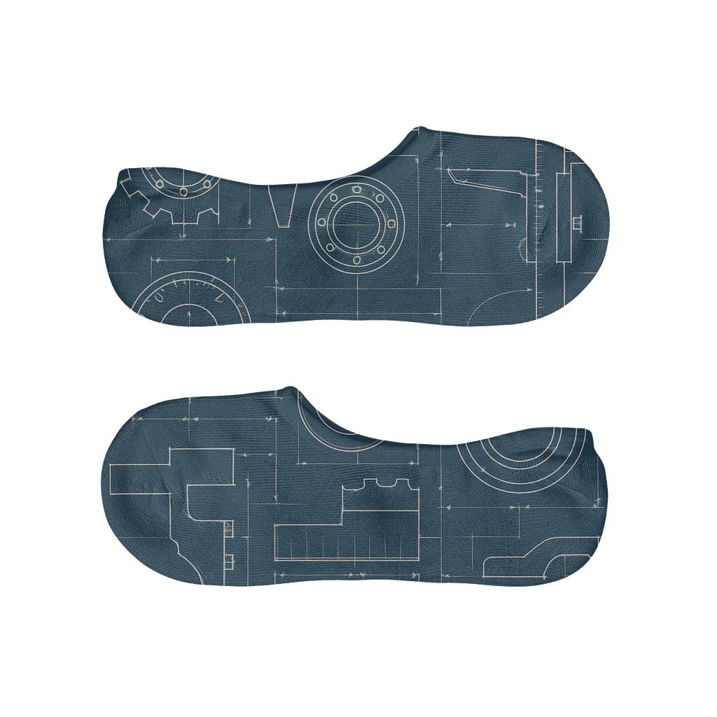 Mechanical Engineer Blueprint Lattice On Machine Blue comfortable invisible socks