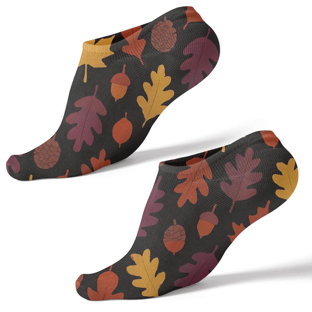 Plum And Golden Leaf Silhouette Diagonal Lattice On Black Background comfortable cotton ankle socks