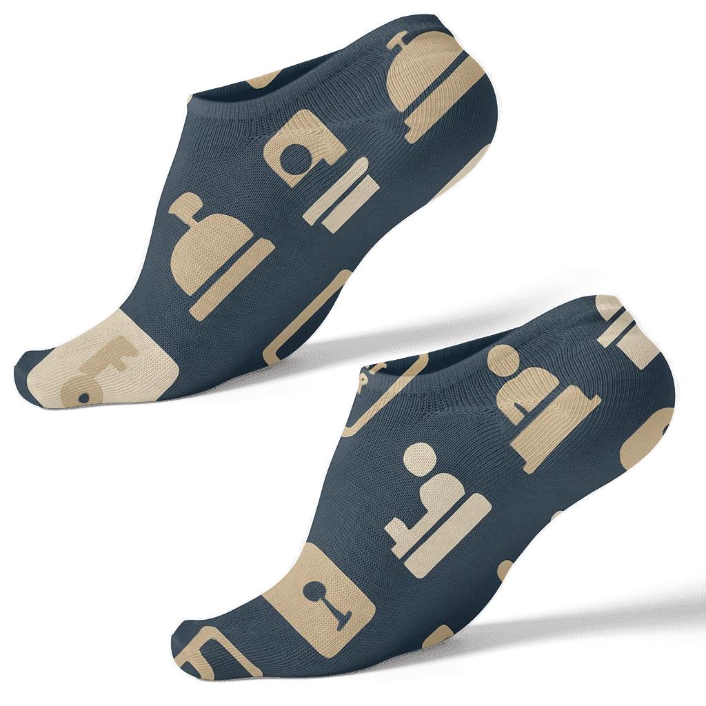 Hotel Receptionist Key Card Lattice In Midnight Lobby Blue designer print ankle socks