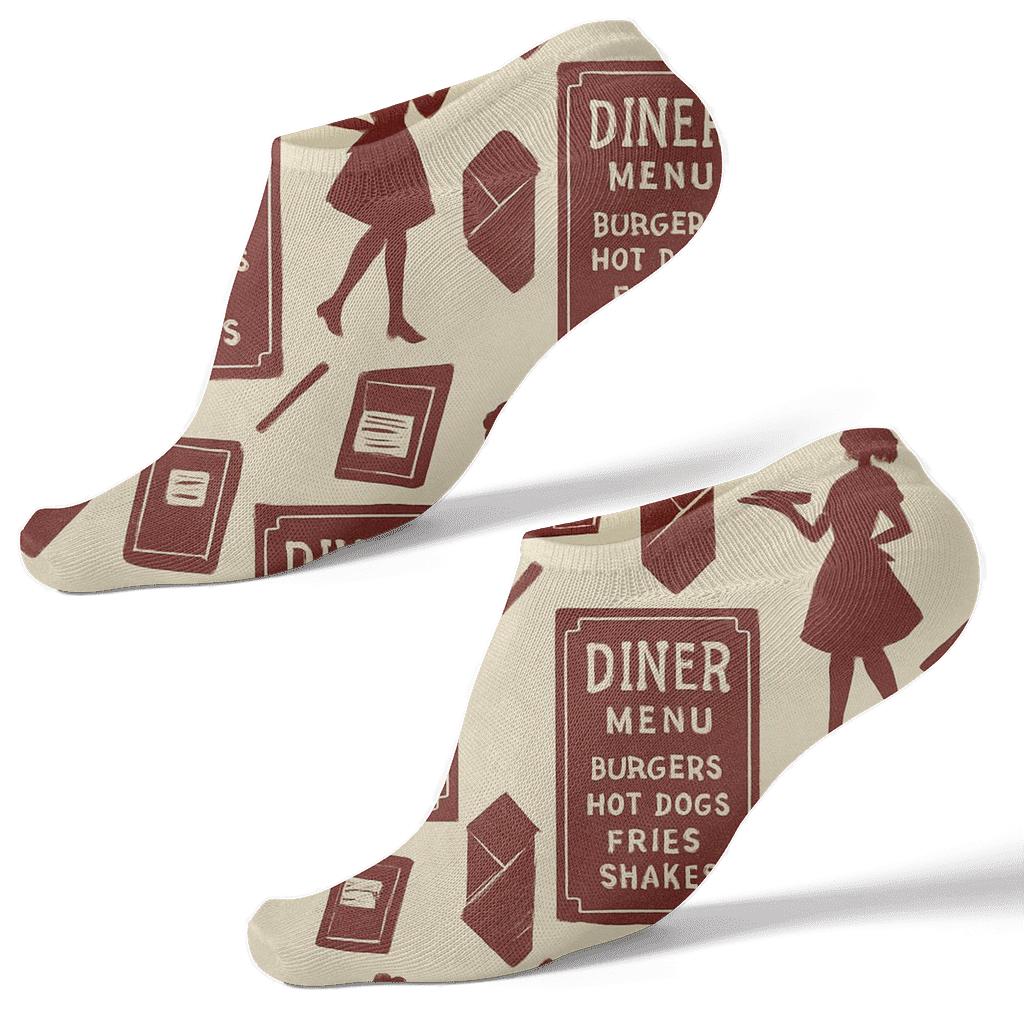 Burgundy Menu Board Lattice With Waitress Silhouettes comfortable cotton ankle socks
