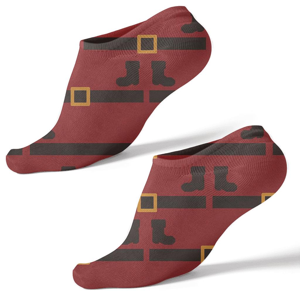 Santa Belt And Boots Lattice On Frosted Red soft everyday ankle socks