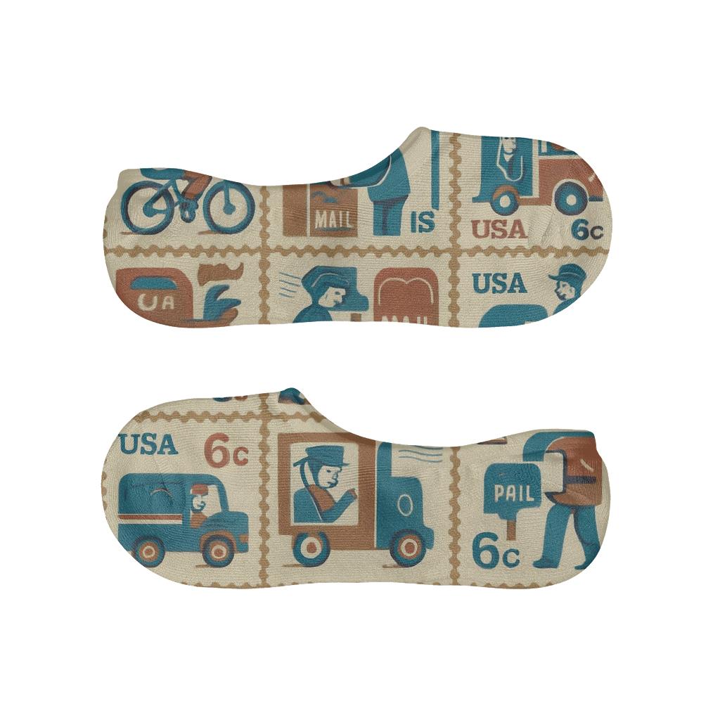 Stamp Grid With Mail Carrier Parade low cut no-show socks