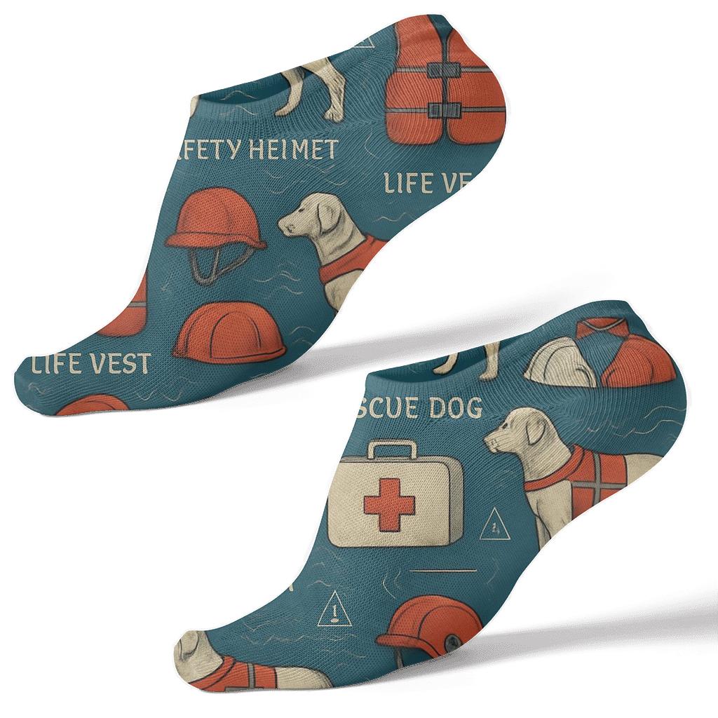 Rescue Dogs And Search And Rescue Worker Grid On Deep Blue premium sports ankle socks