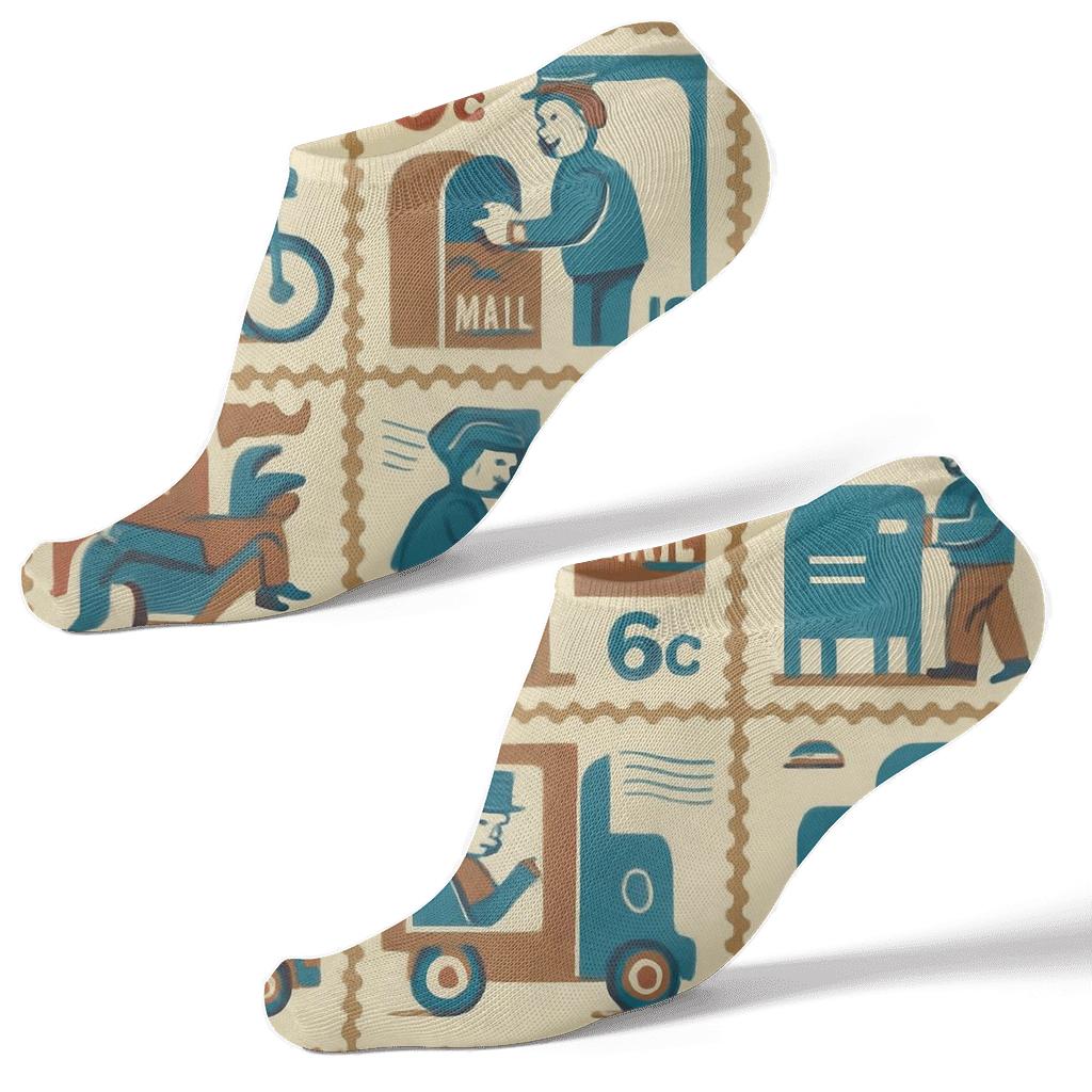 Stamp Grid With Mail Carrier Parade soft everyday ankle socks
